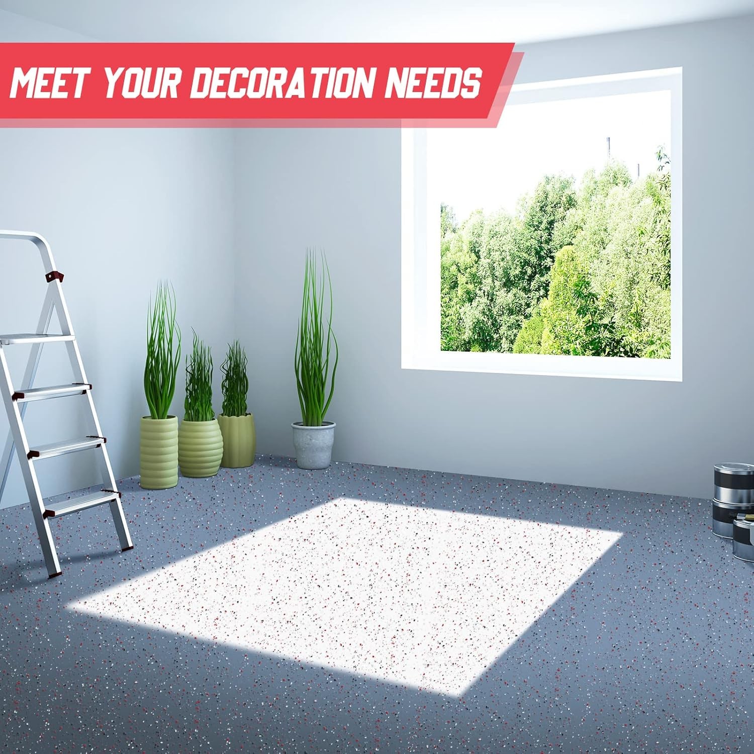 Timtin 2.4 KG / 5.3 LB Decorative Epoxy Floor Flakes Paint Red, Black, White