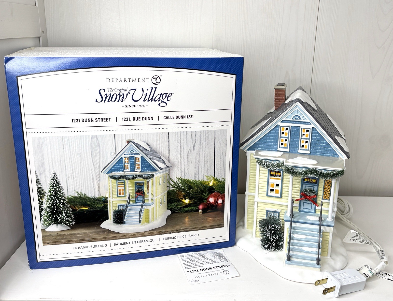 Department 56 Snow Village 1231 Dunn Street 2023 Lighted Yellow House 6011428