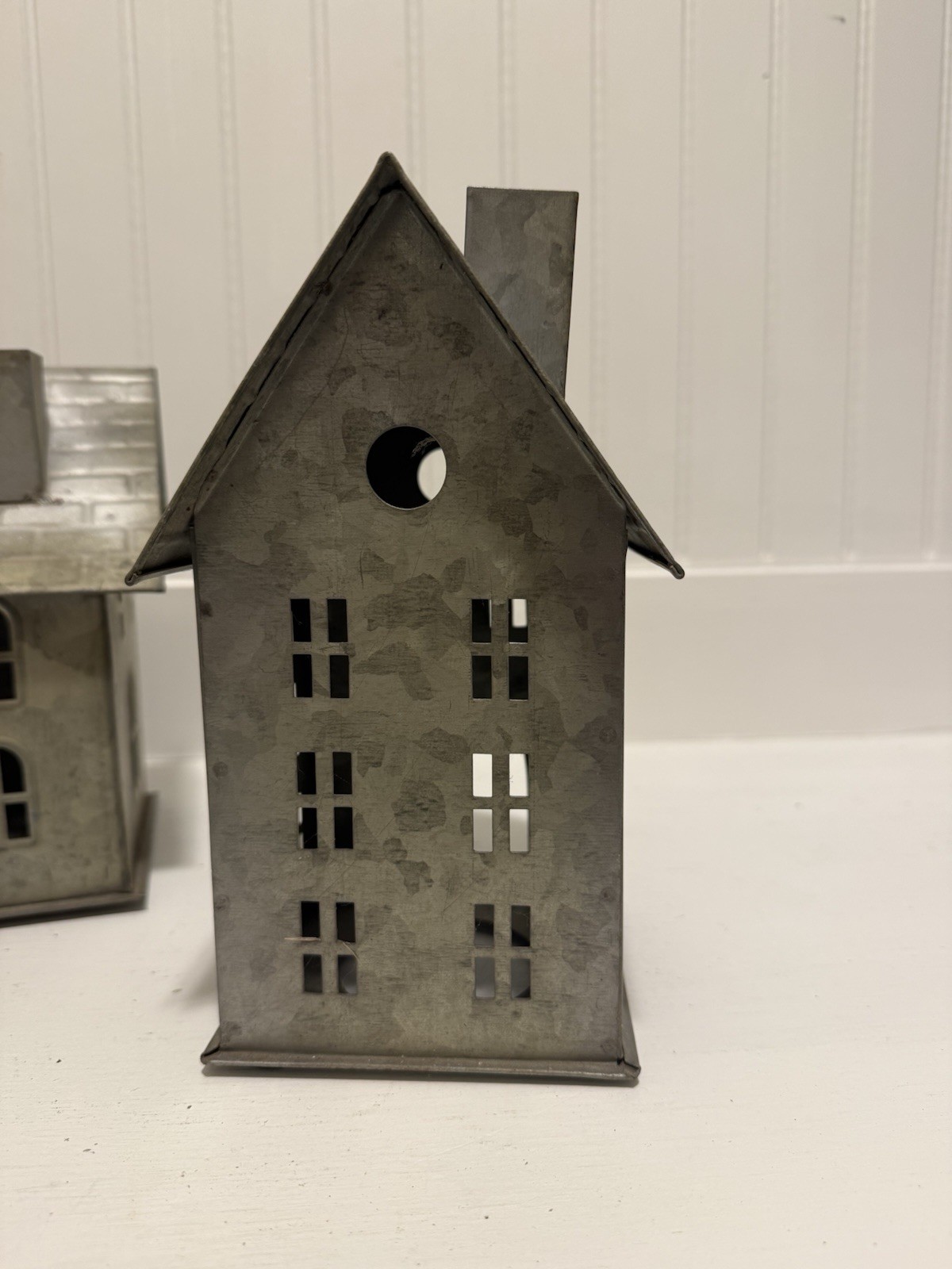 Pottery Barn Galvanized Village Three Piece Set Train Station House Well RARE