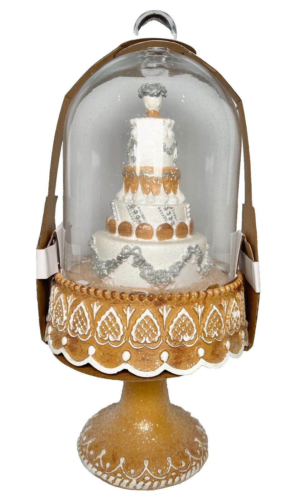 Martha Stewart Christmas Gingerbread Tiered Cake Cloche Dome Silver White H23-9