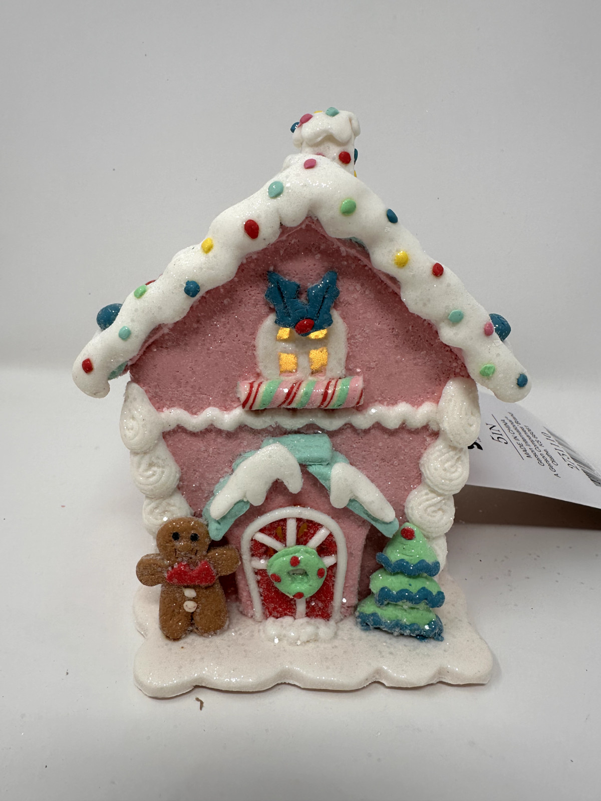 Gingerbread House, Candyland Christmas Village, Pastel Pink, Blue, White NEW 5″
