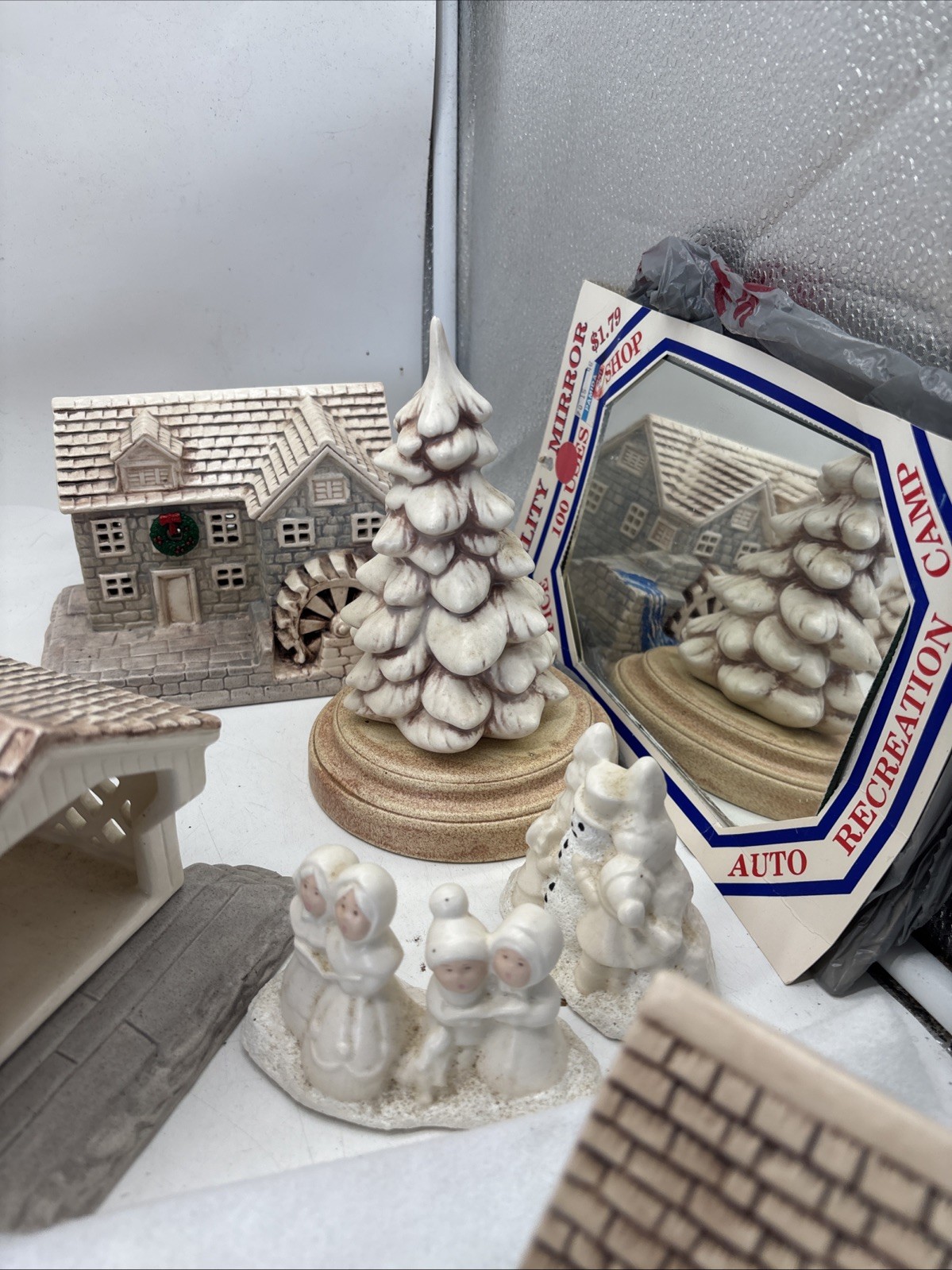 19 Pc Christmas Village Ceramic Handmade Vintage Hotel House Barn Trees 1970/80s