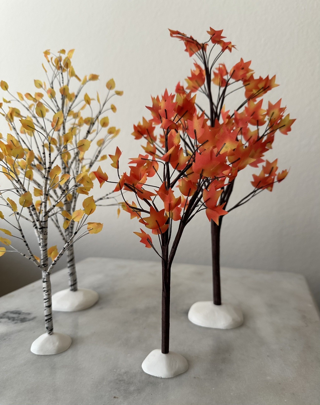 Department 56 Village Accessory Set 4 Autumn Maple & Birch Trees Fall Halloween