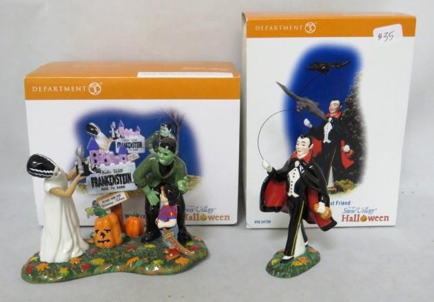 (2) Dept 56 HALLOWEEN Snow Village PHOTOS w/FRANKENSTEIN & VAMPIRE’S BEST FRIEND