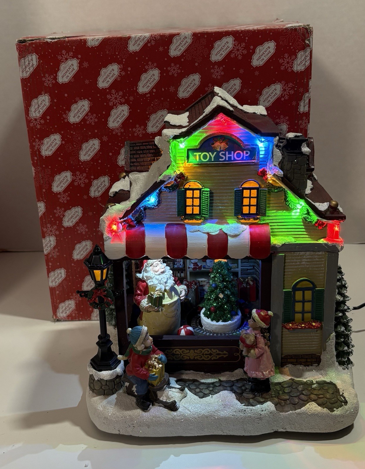 Moments in Time Christmas Village Toy Shop Lights Music Animated *VIDEO*