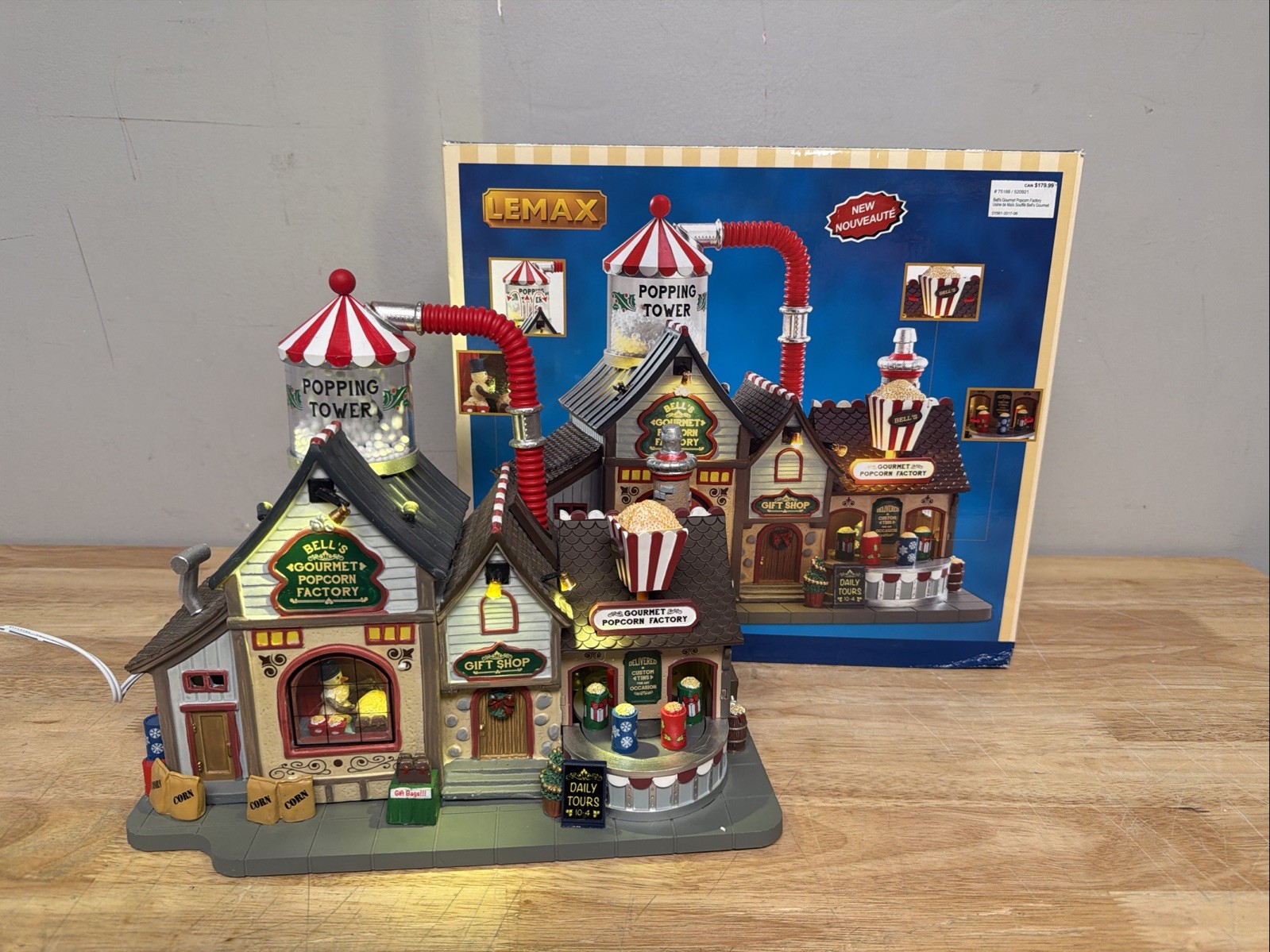 LEMAX BELL’S GOURMET POPCORN FACTORY~LIGHTS MOTION SOUNDS~ CHRISTMAS VILLAGE