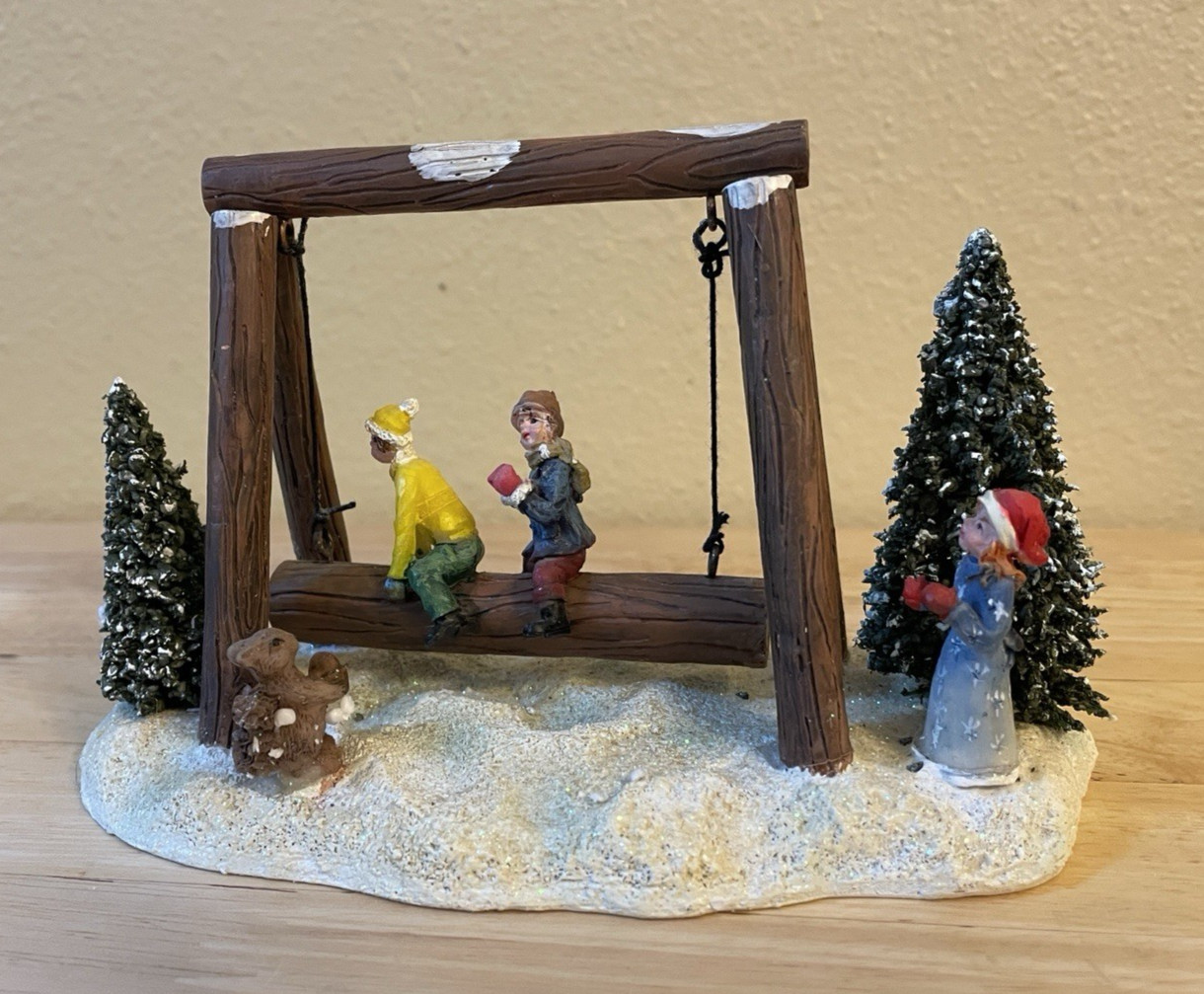 Winter Valley Christmas Village Winter Scene – Log Swing