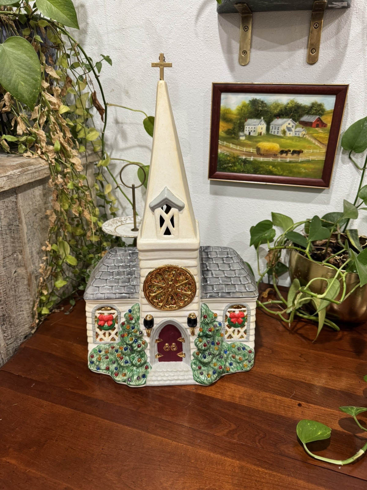 Vintage 1970s Le Fauve Christmas Decoration Church Table Lamp Night Light 18″