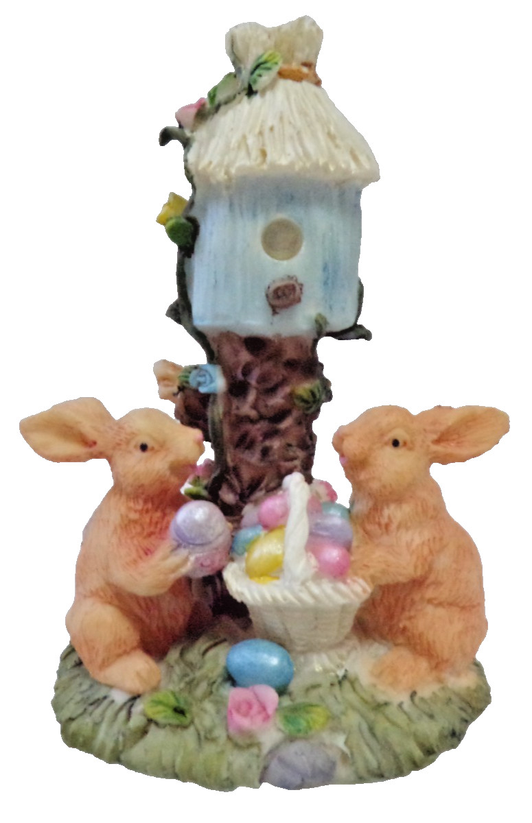 EASTER EGGS BUNNY RABBIT HARES CERAMIC 4-1/2″ BIRD HOUSE FIGURINE DECORATION