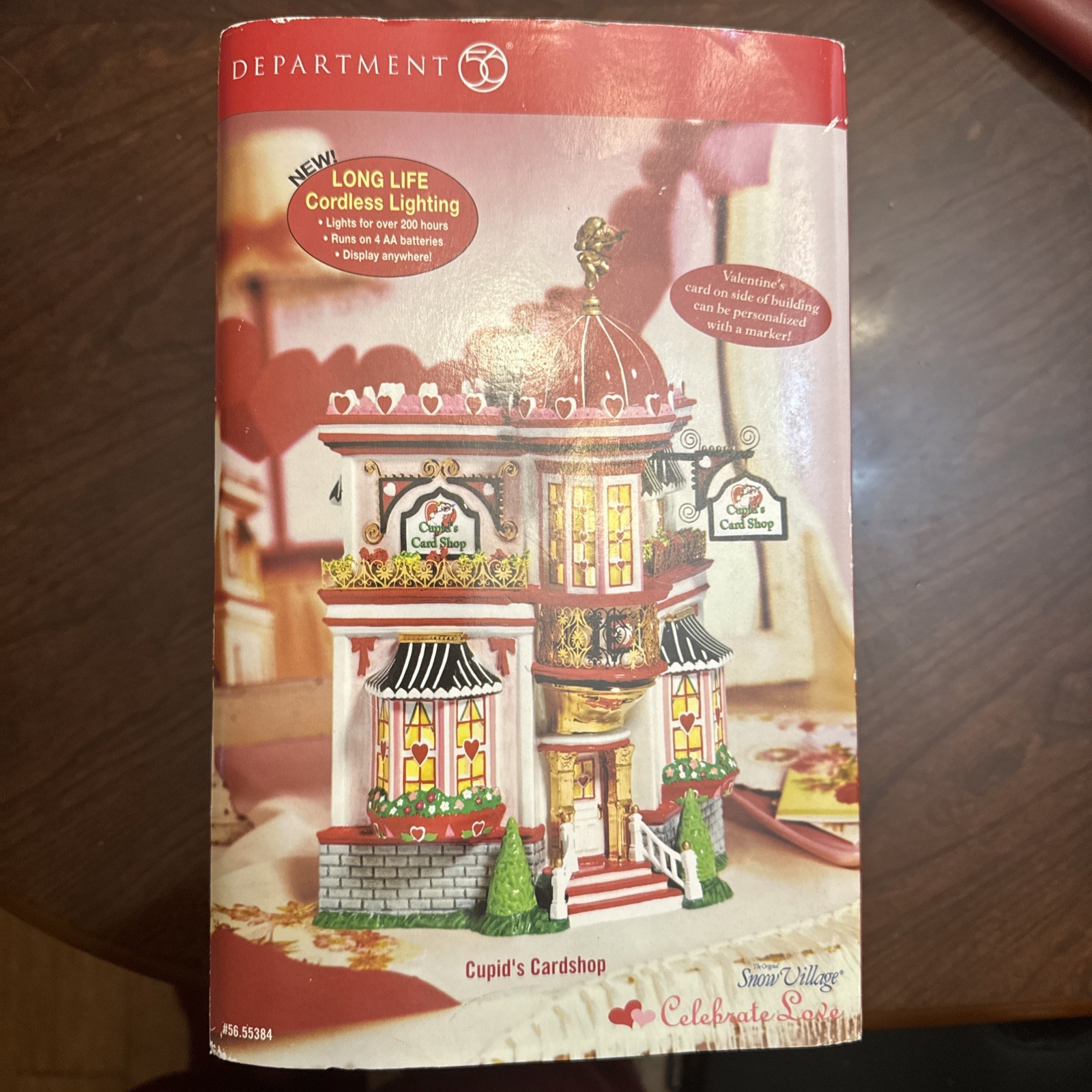 Department 56 Snow Village Cupid’s Card Shop Illuminated Ceramic House 2005