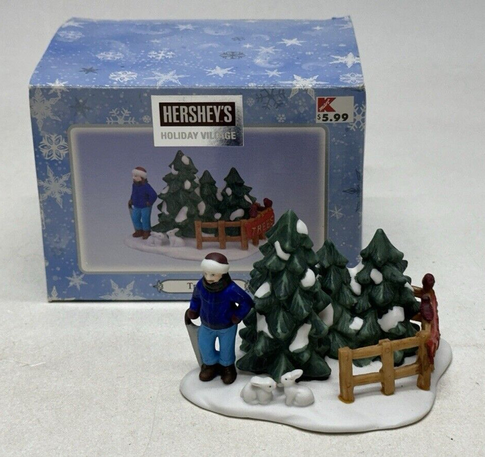 2001 Hershey’s Holiday Village Making Smores Tree Lot Christmas Figurine 2 LOT