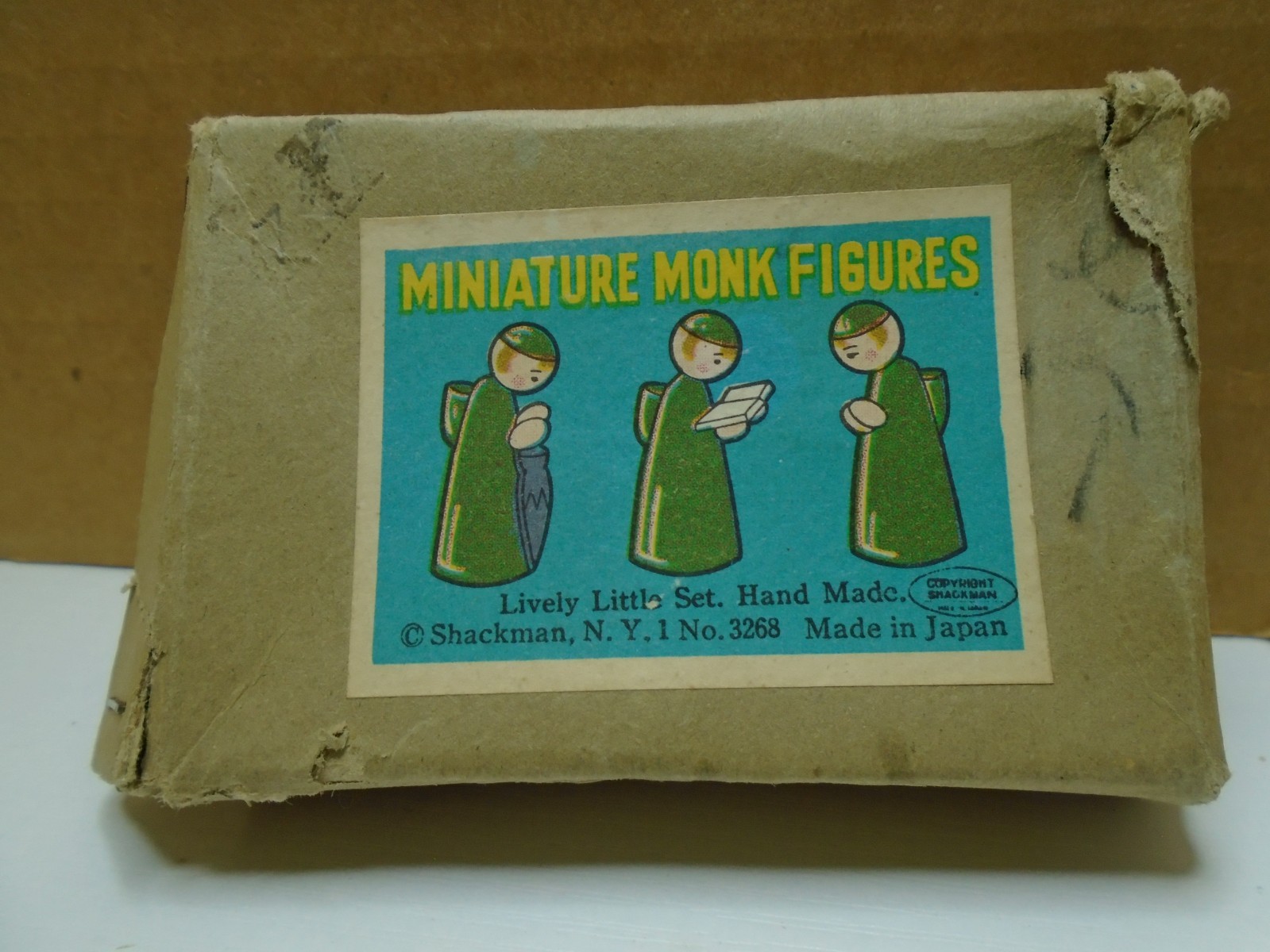 1957 SHACKMAN LIVELY LITTLE SET OF 3 WOODEN MONK 2″ FIGURES JAPAN (SF204)