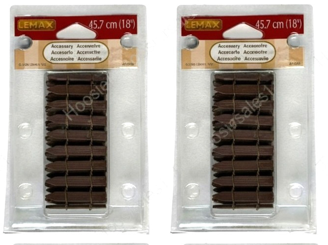 SET OF 2 – LEMAX VILLAGE ACCESSORY 18″ BROWN WIRED WOOD FENCE #14896 RETIRED NEW