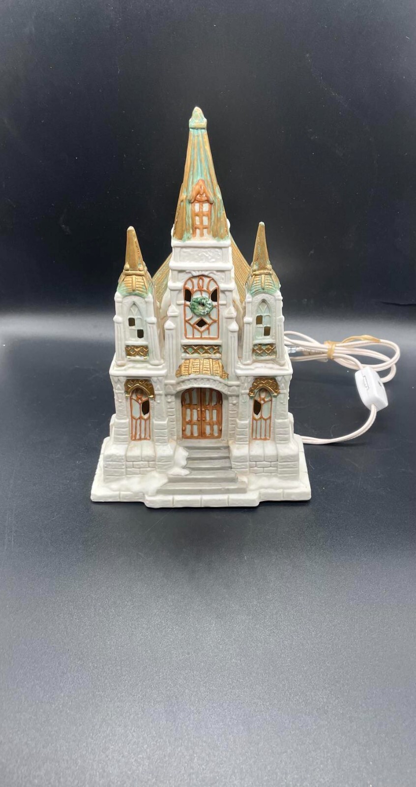 Vintage 1993 Mercuries USA Porcelain Christmas Village Victorian Church Lights