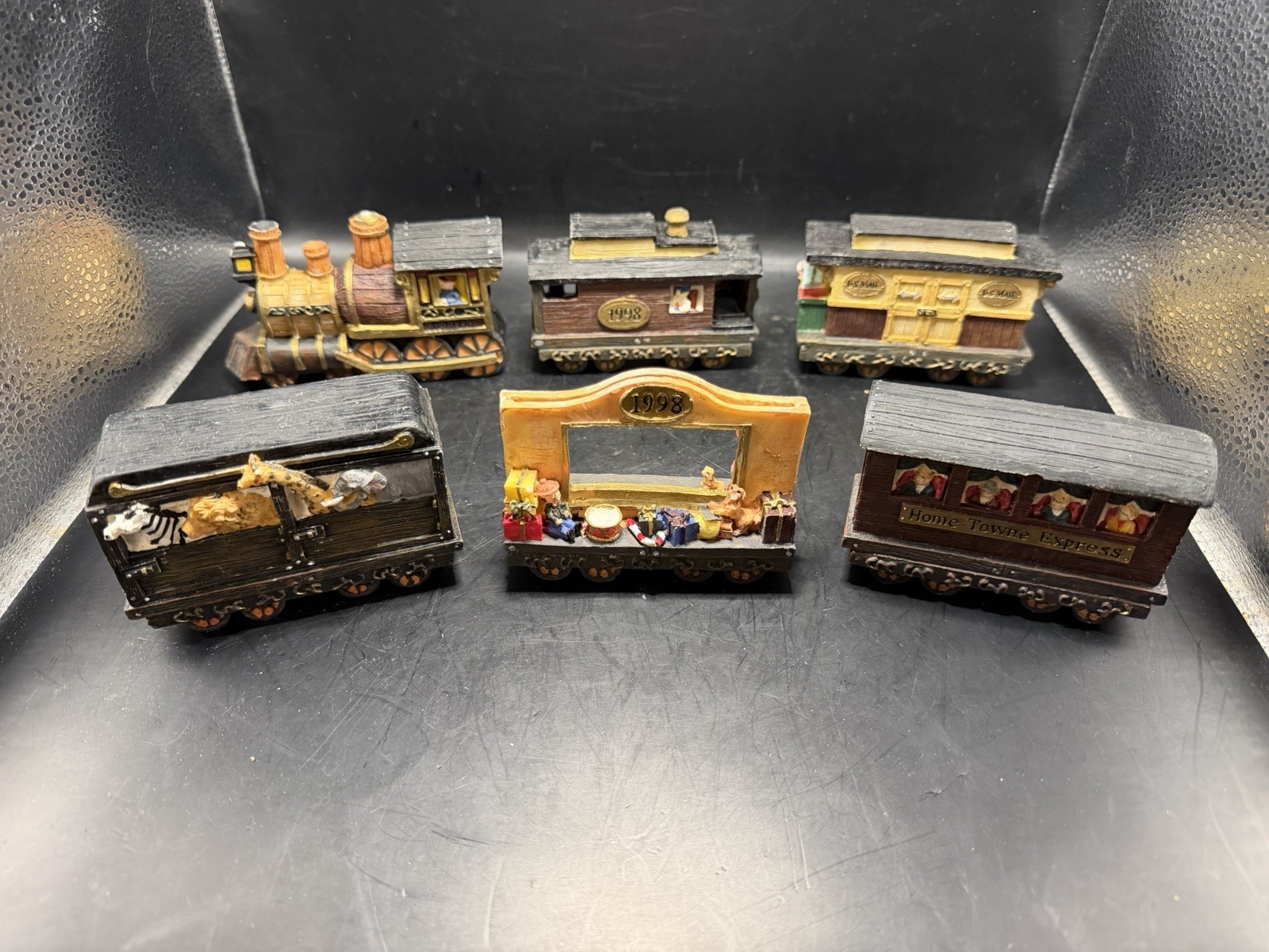 Vintage Home Towne Mini Train Cars Set 1998 Christmas Village Decor Lot