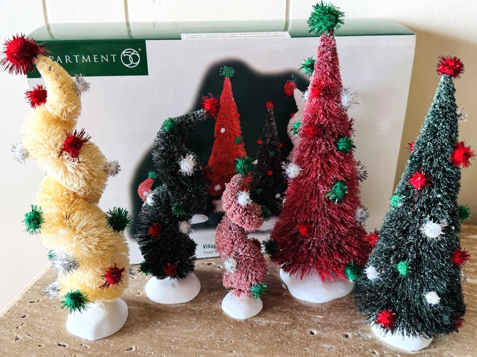 Dept 56 #52971 Village Accessories Lot of 5 Tinsel Ball Trees Boxed RETIRED