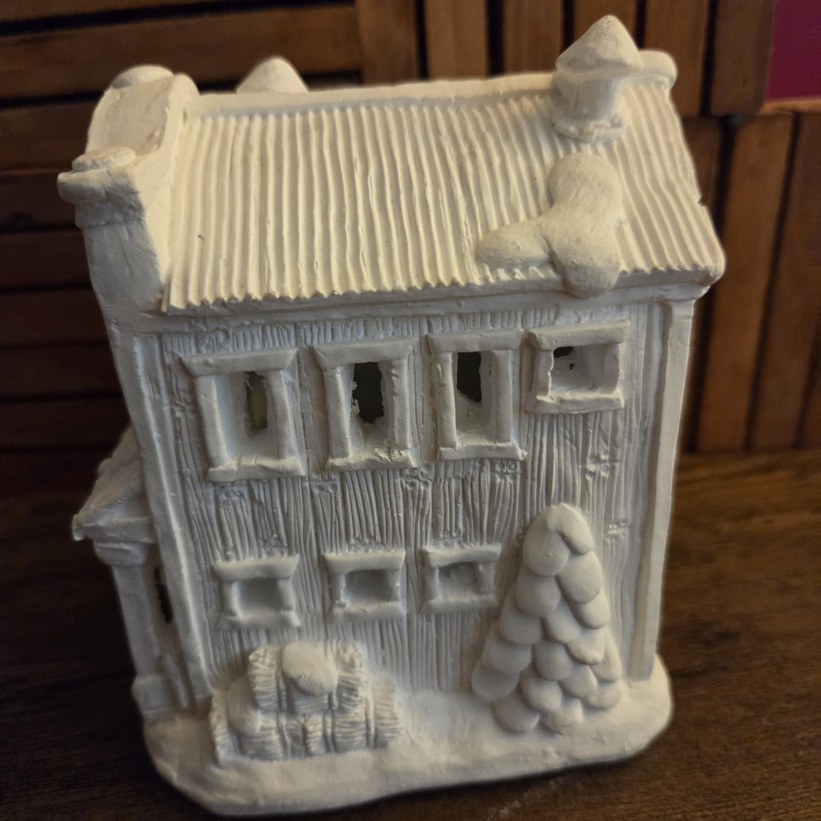 White Unpainted Ceramic & Porcelain Village House Building “Feed & Seed”