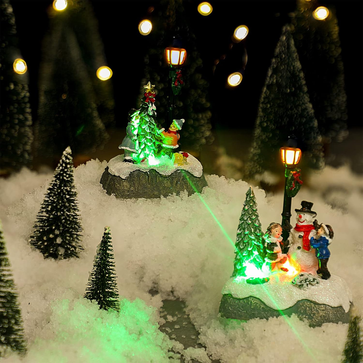 Christmas Village Sets, 2 Pcs Snowman Tree Santa Christmas Village Scene with Fi