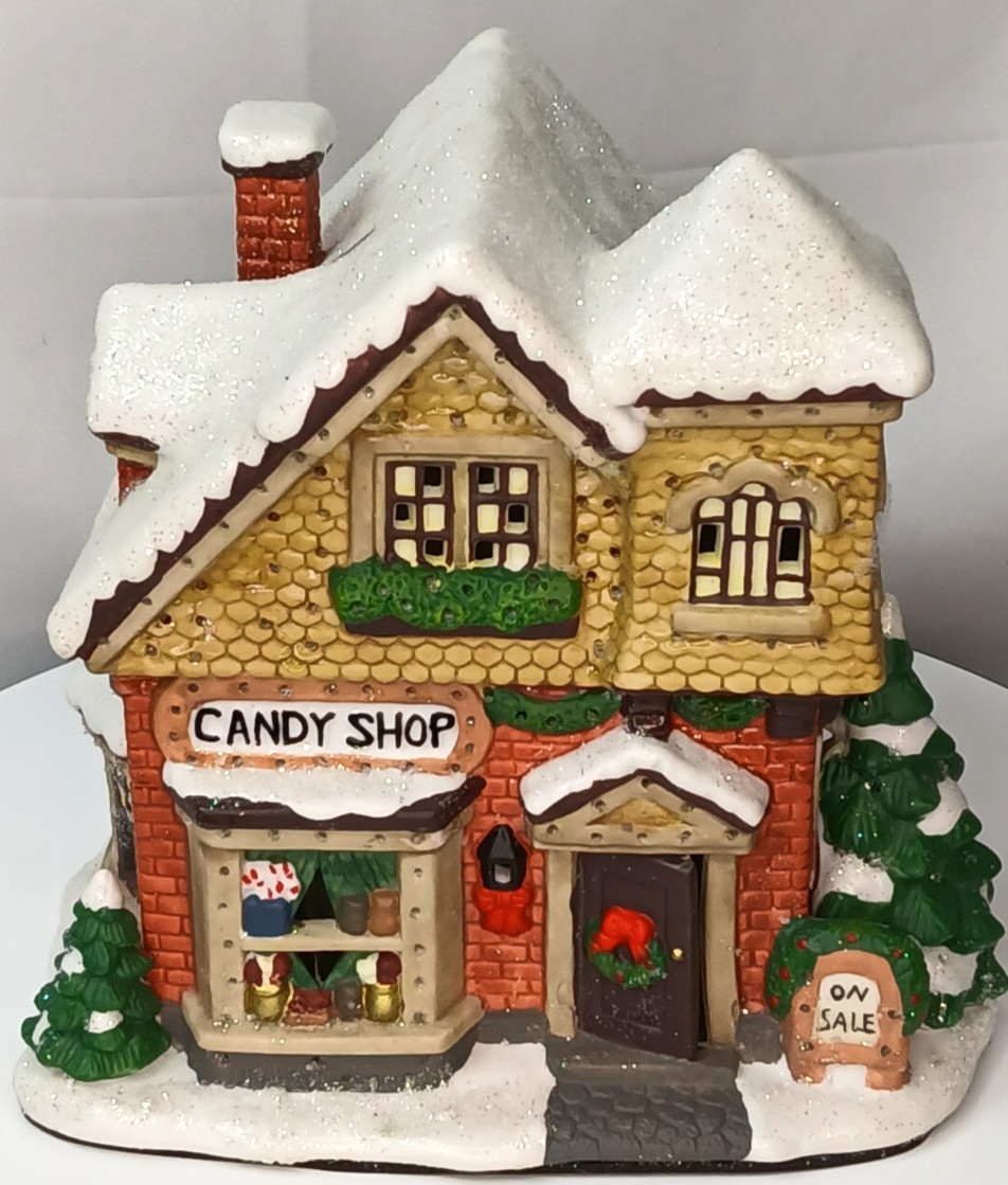 Christmas Village Fiber Optic House CANDY SHOP- W/ Adapter