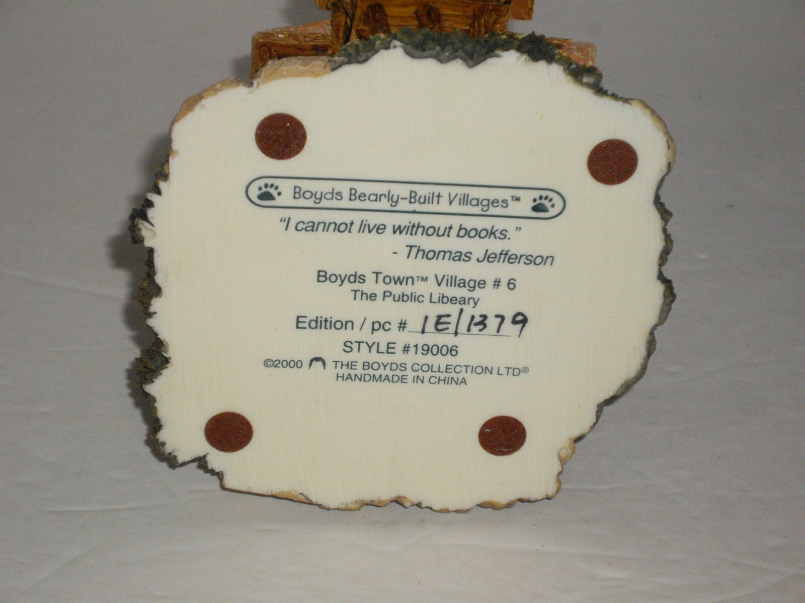 2000 Boyds Town Bearly Built Villages Public Library First Edition box