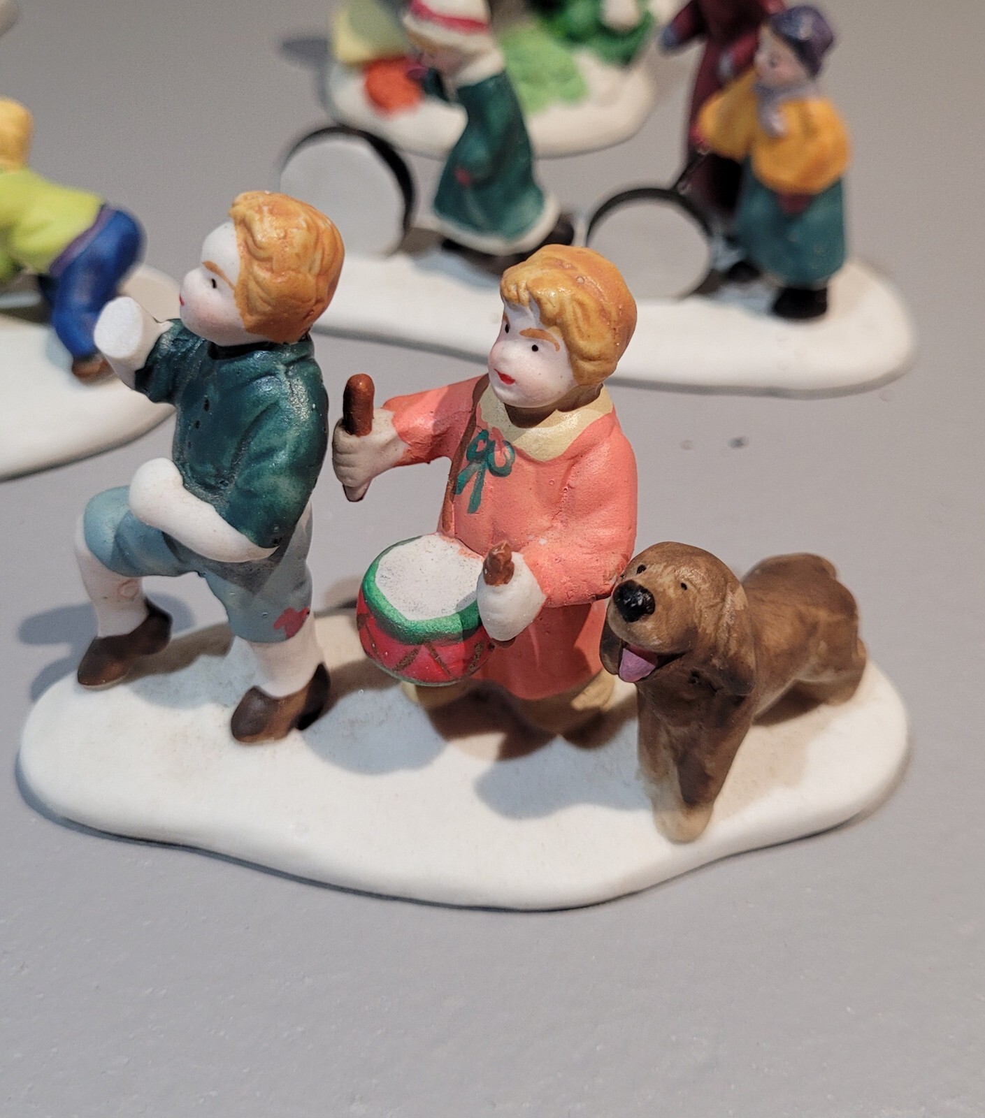 Vtg Porcelain Christmas Village People Figures Dog Cat Kids Skaters Accessories