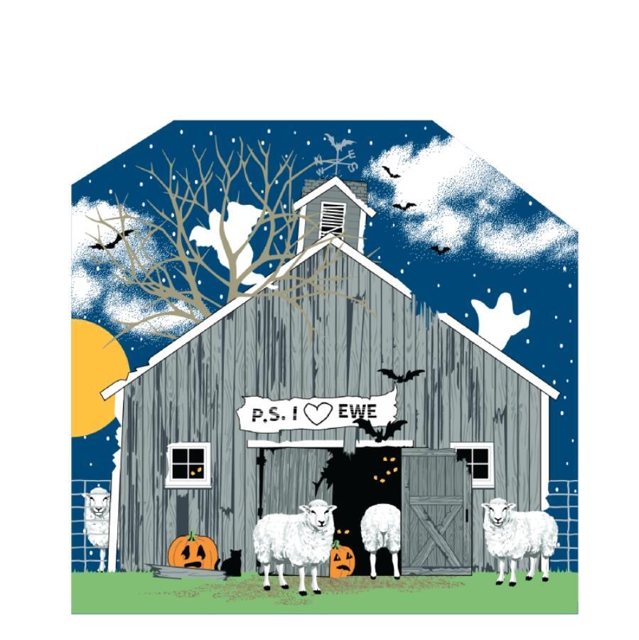 Cat’s Meow Village Halloween Glowing Ghostly PS I Love Ewe Barn #24-632