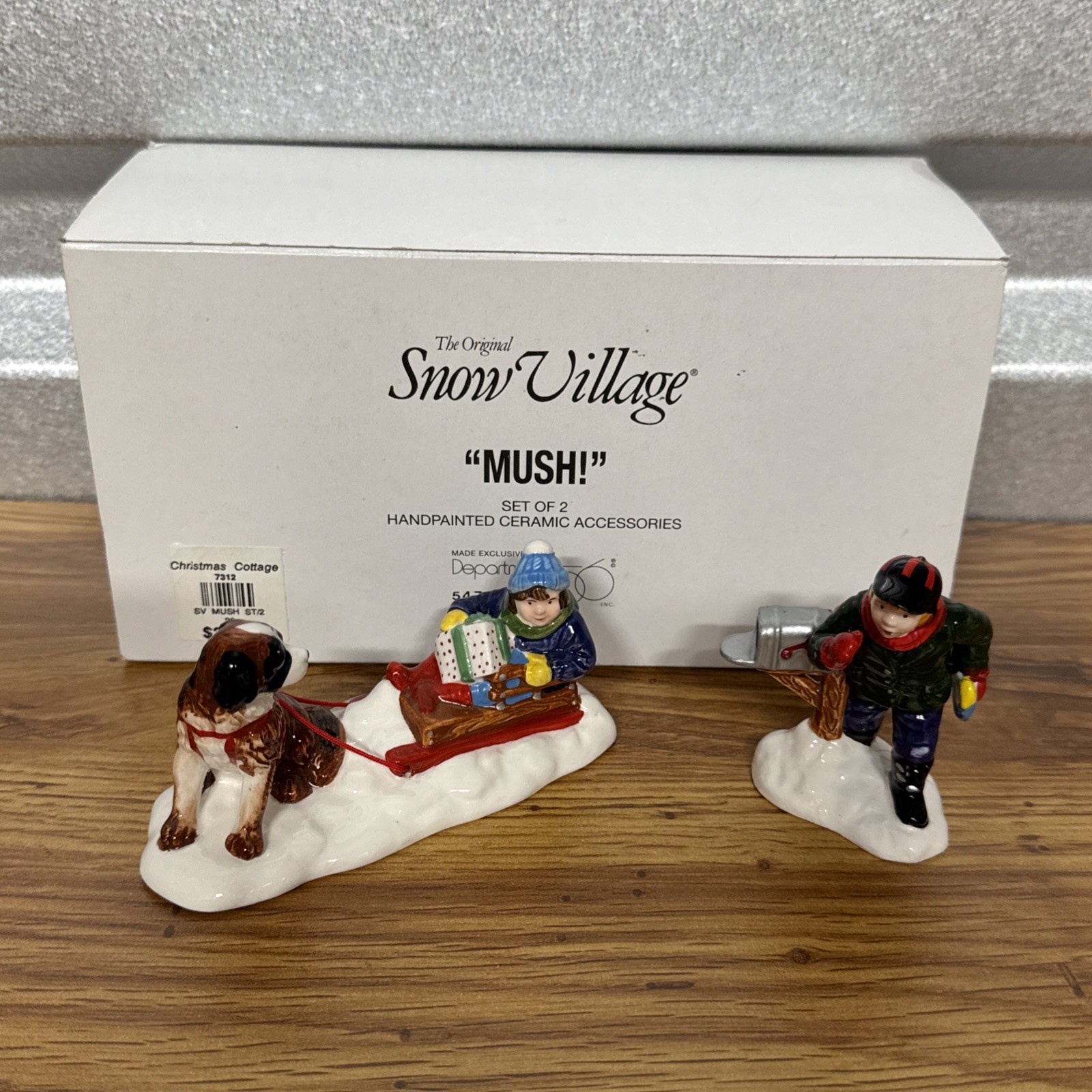 Dep 56 Snow Village “Mush!” w Box #54747 St Bernard Dog Kids Sledding Accessory