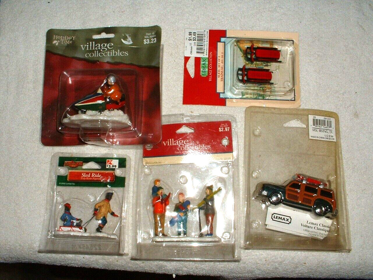 Lot of 5 LEMAX Village Collection,O’Well Snow Sports Figurines Lighted Building