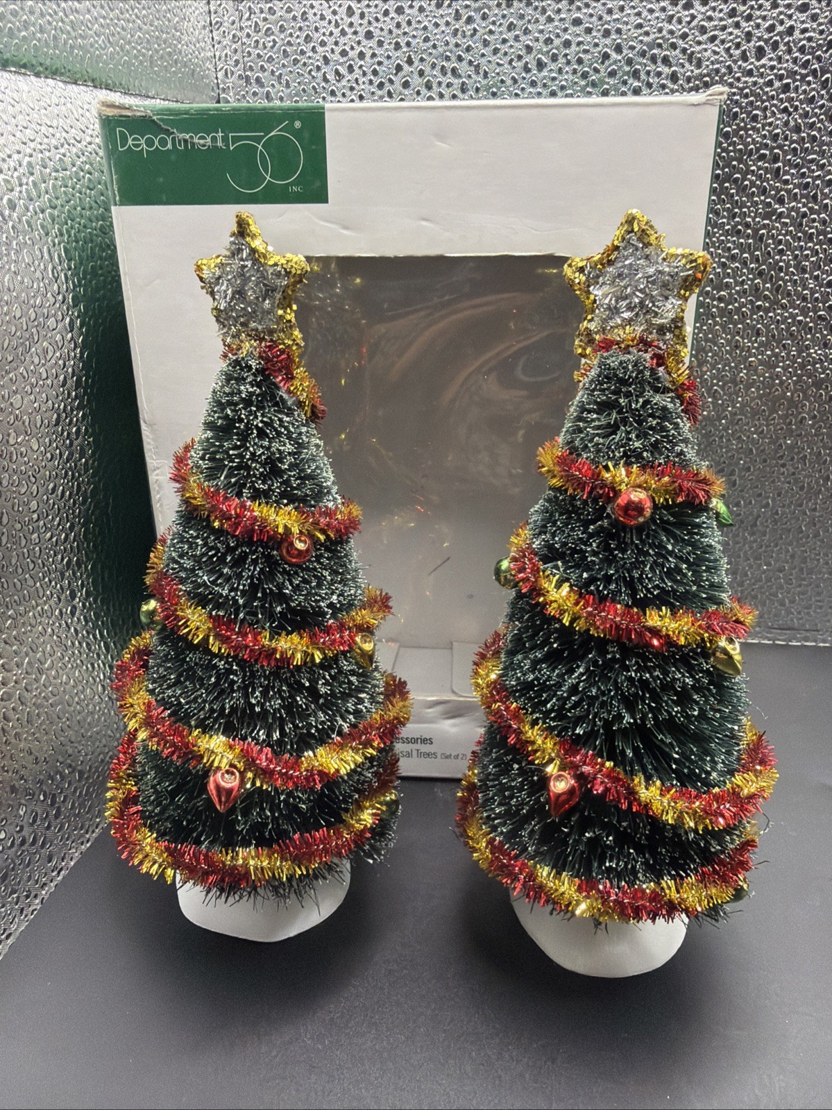 Decorated Sisal Trees Set Of 2 Department 56 Retired New In Box