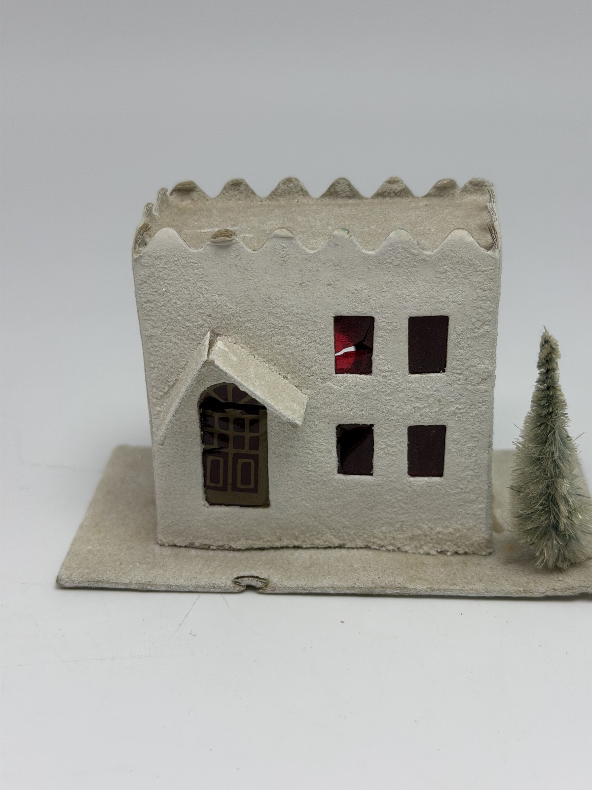 Vintage Christmas Putz House Lot Of 4 Cardboard Mica Glitter Japan
