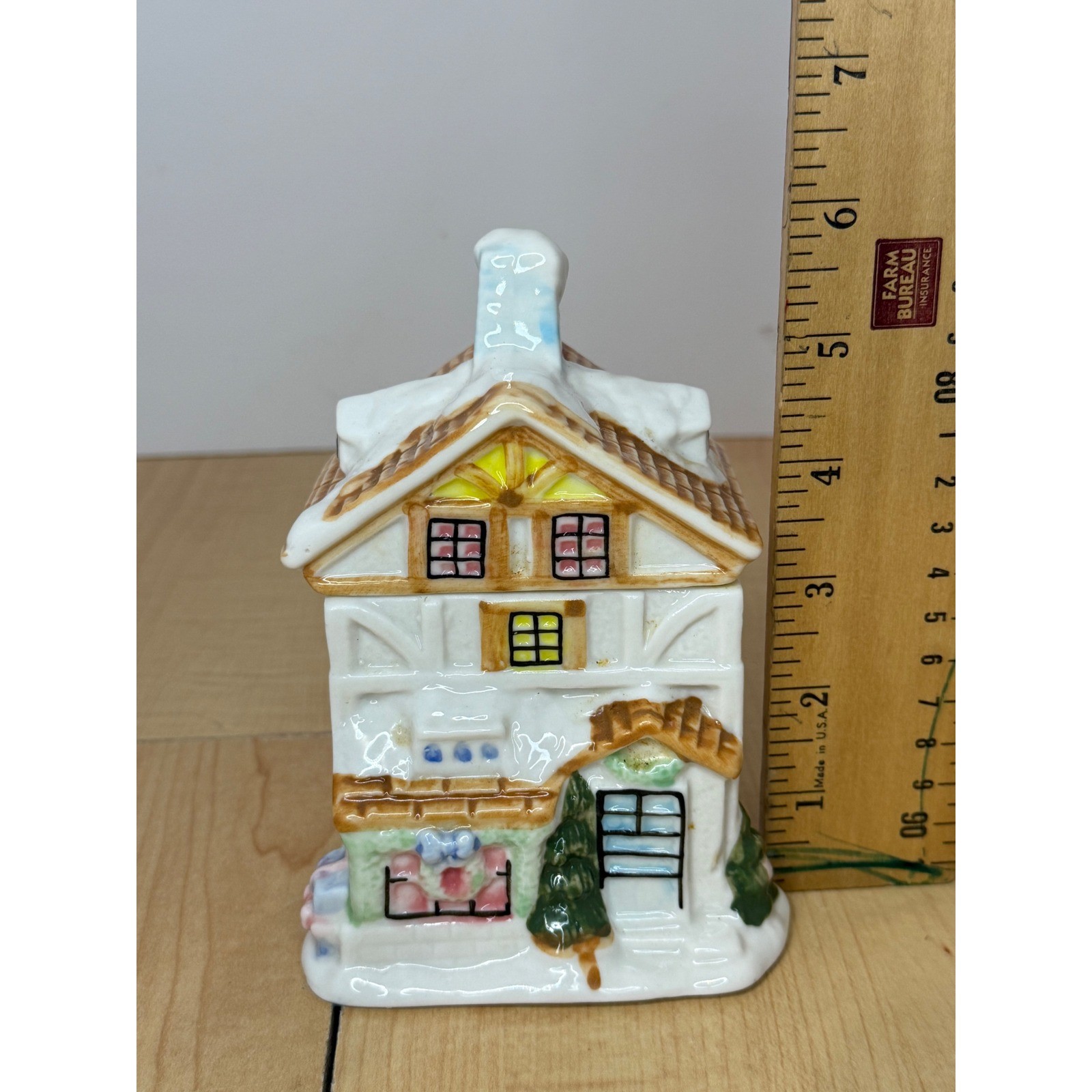 Vintage Ceramic Christmas House Trinket Box Snowy Winter Village Cottage Decor