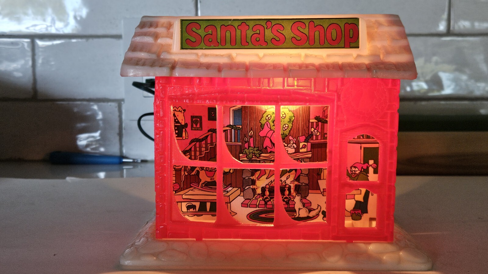 Vintage 1950’s Hard Plastic Xmas Santa”s Shop Light Up Workshop