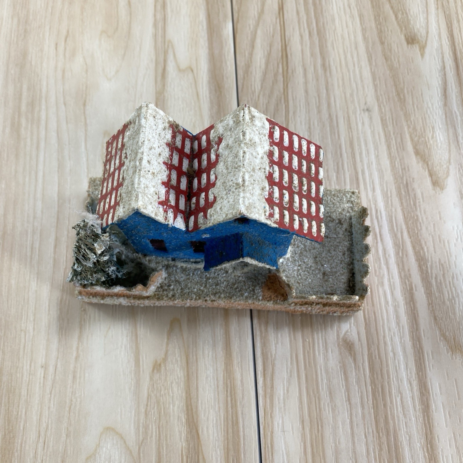 Vintage Putz Christmas Village Blue House Japan Coconut Mica Glitter Fence