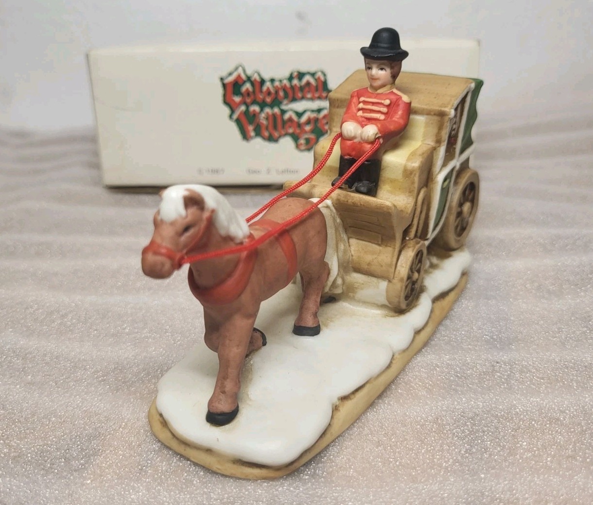 Lefton Village Cab Horse Drawn Carriage 06459 Colonial Village 1987 Coachman