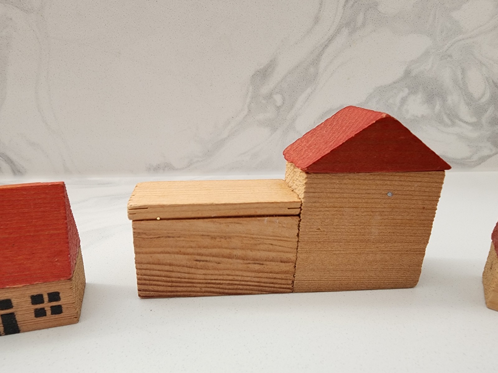 Vintage Erzgebirge Putz wooden miniature village Train Staion Houses Germany