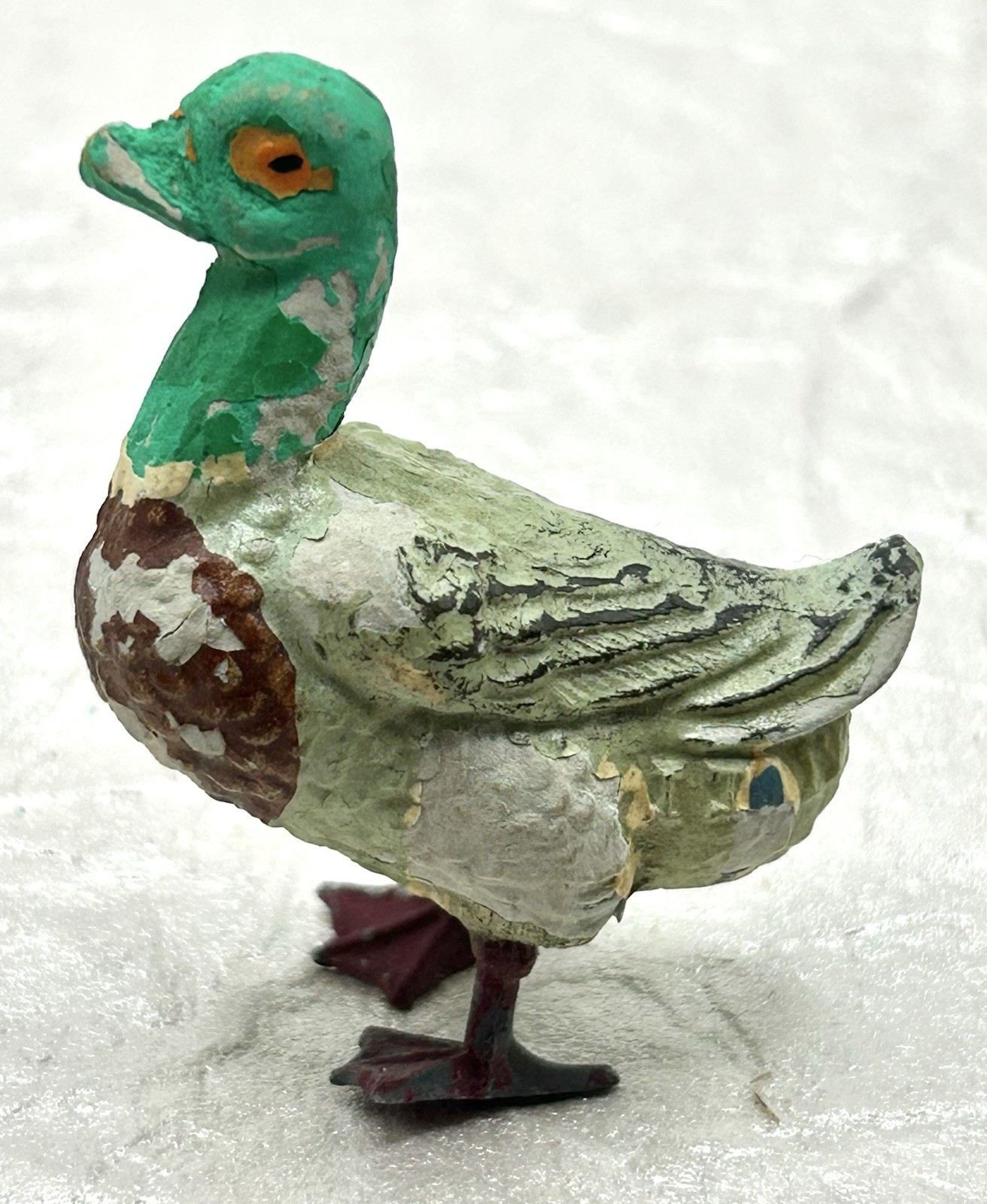 Antique Putz Italy Composition Mallard Duck with Metal Feet