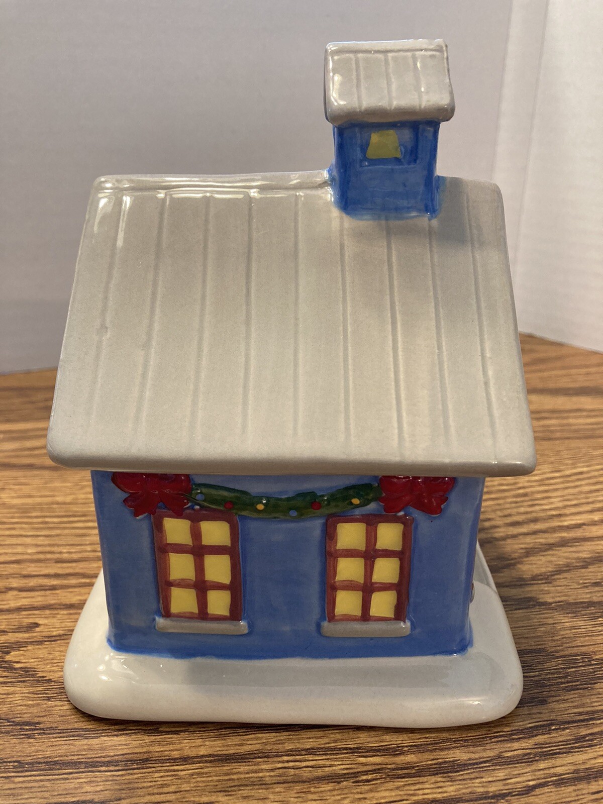 TEMPTATIONS CHRISTMAS VILLAGE HOUSE, 8 OZ. LIDDED CERAMIC RAMEKIN, 6” TALL