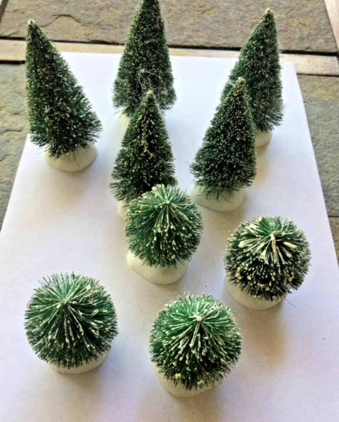 Dept 56 9 Bottle Brush Trees And Round Shrubs Lot Of 9