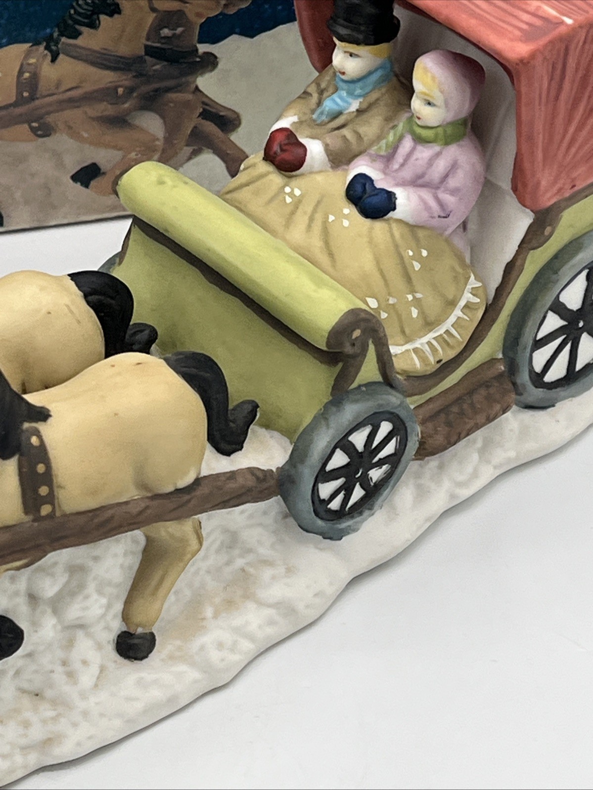 Dickens Collectables Horse Drawn Carriage Hand Painted Porcelain With Box Vtg