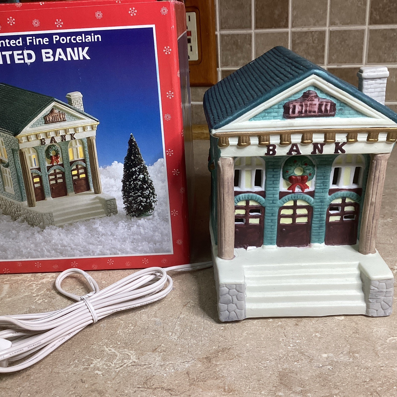 Hand Painted Porcelain Lighted 8 Bank -Ceramic Christmas / NEW IN BOX -8”T