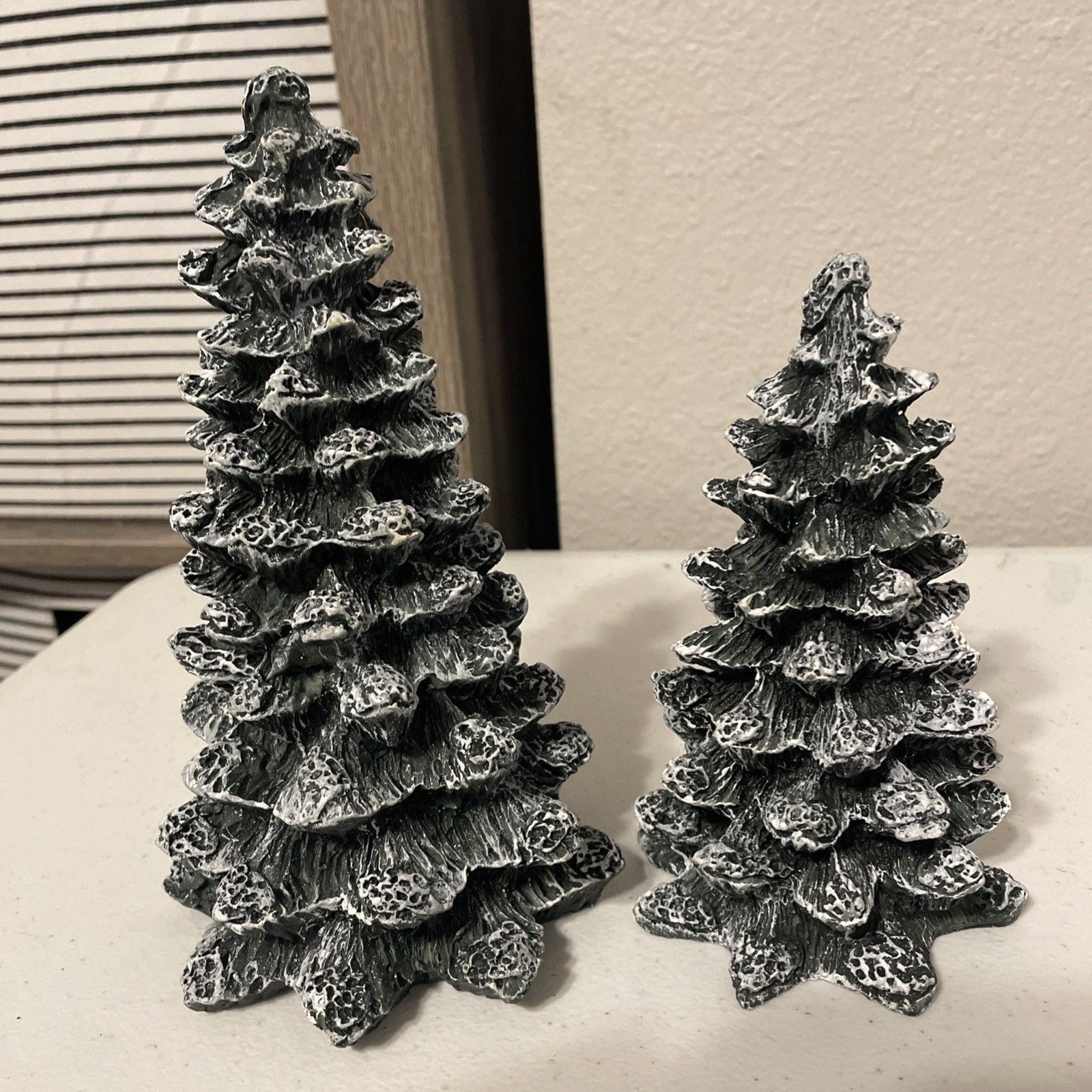 Lot of 2 Mervyns 1994 Snow Flocked Christmas Trees Village Square 7 1/2″ 6”