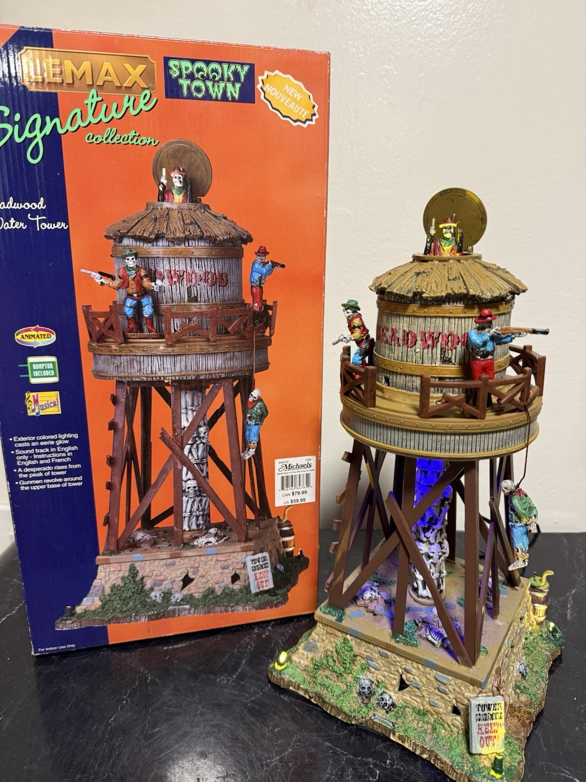 See Video 2008 DEADWOOD WATER TOWER Halloween Village SPOOKY TOWN Animated LEMAX