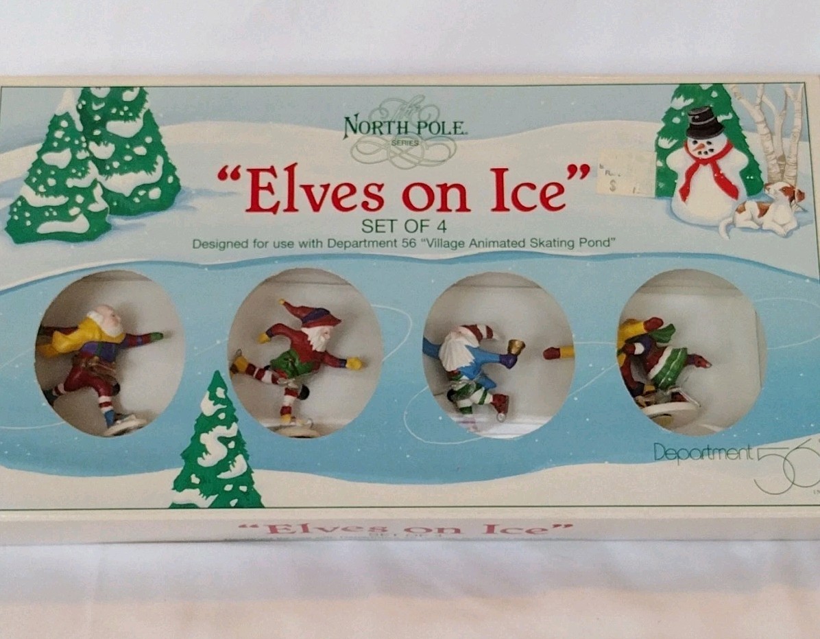 Department 56 Elves On Ice Set of 4 for Village Animated Skating Pond