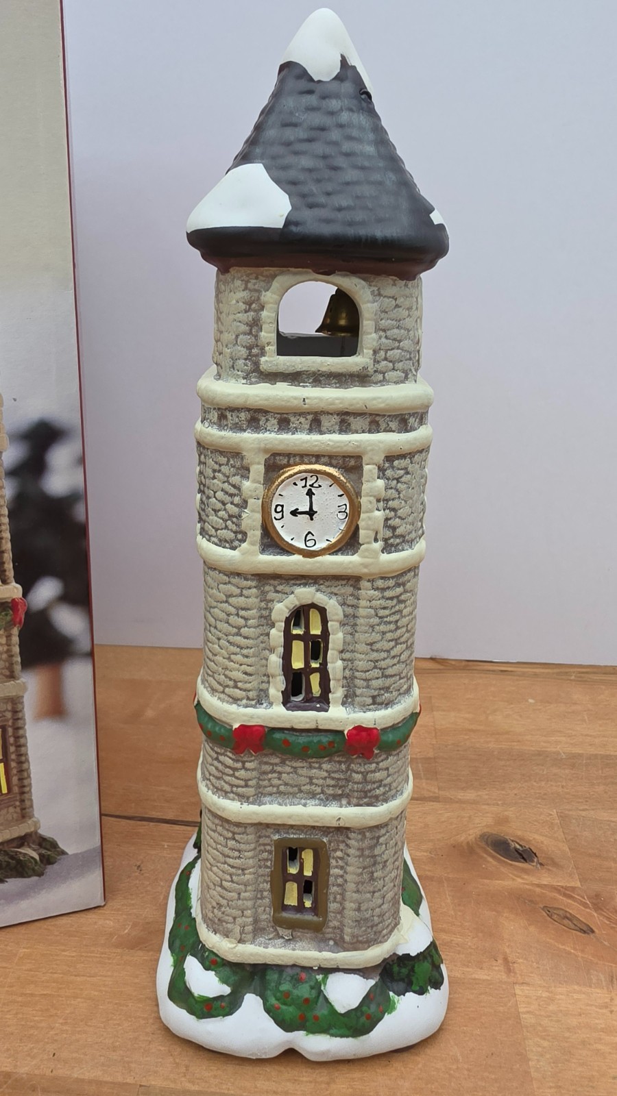 St. Nicholas Square Village Collection 1998 Clock Tower Illuminated Lighted Vtg
