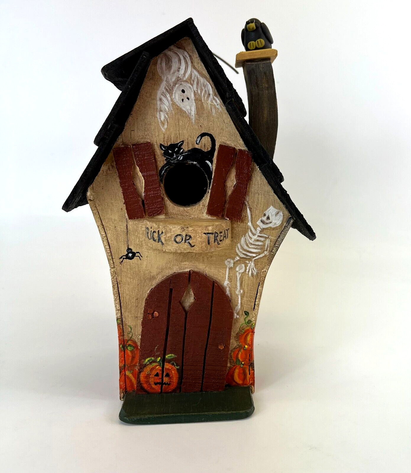 Halloween Bird House Handmade Painted Skeletons Ghosts Spiders Pumpkins 1995