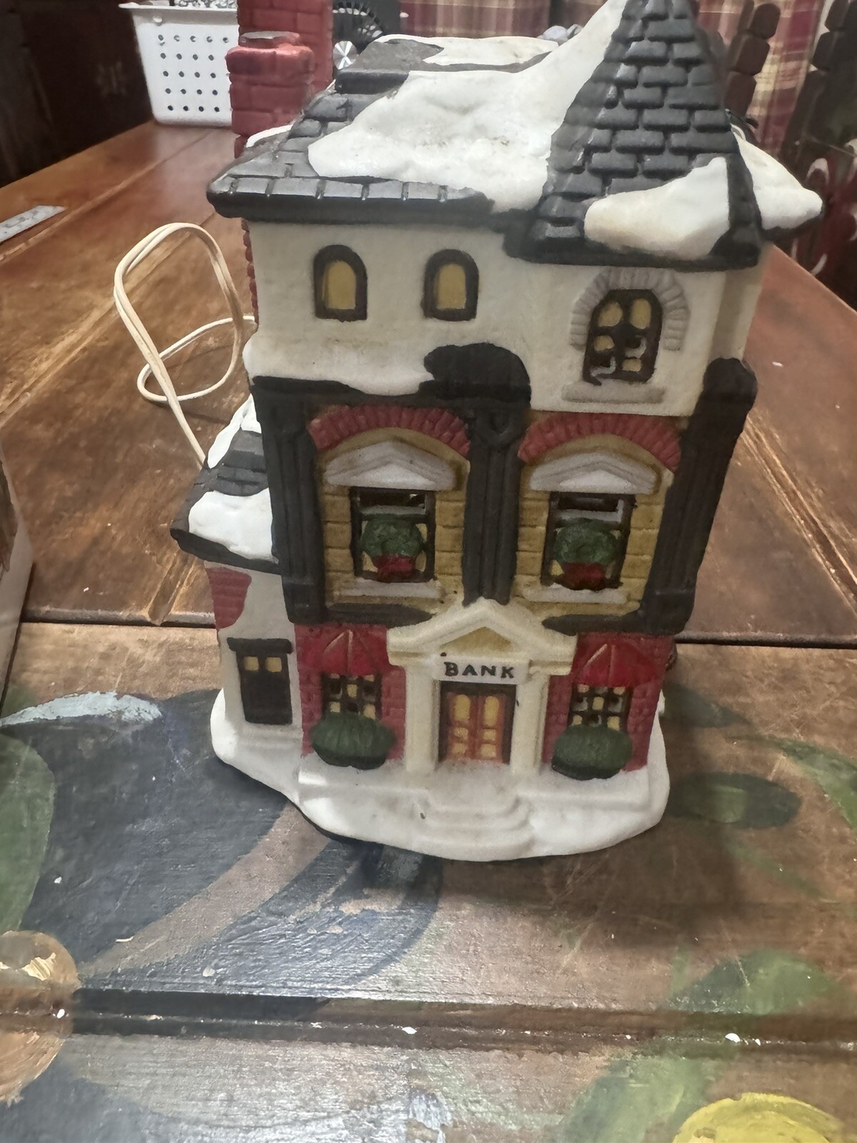 VTG Winter Valley Cottages Villages “Bank” Original Box Christmas Lights Up