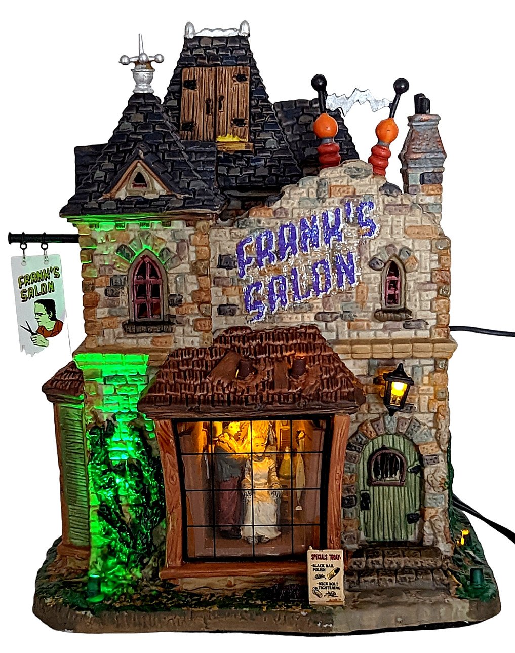 Lemax Spooky Town Franks Salon Frankenstein Hair Cut LED Sound Halloween Village
