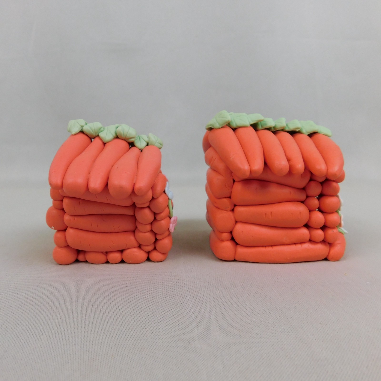 2pc Set Polymer Clay Carrot House Cabins & Easter Bunny Figurines