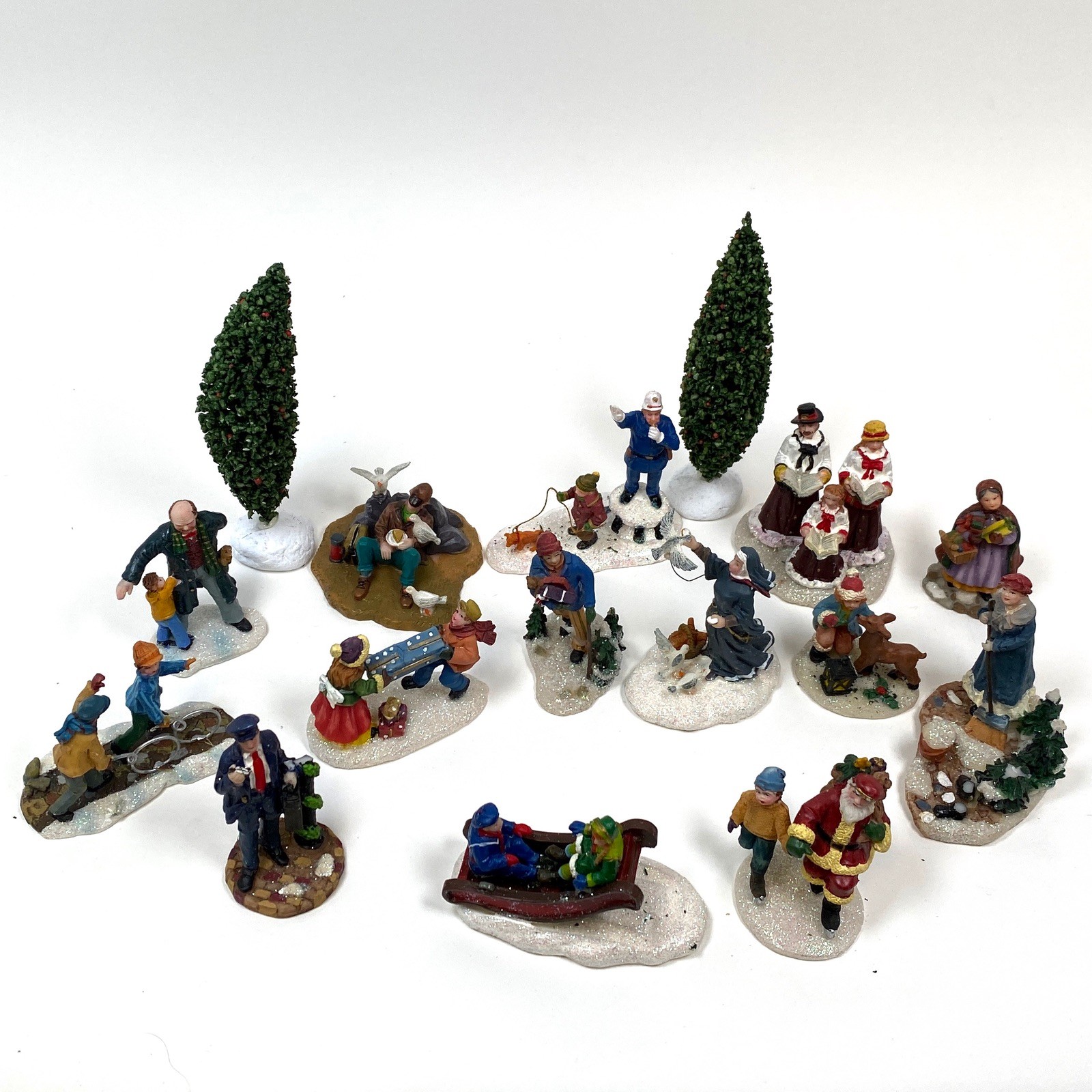 14 Snow Village Scenes + 2 Trees -A Wonderful Addition to Your Christmas Village