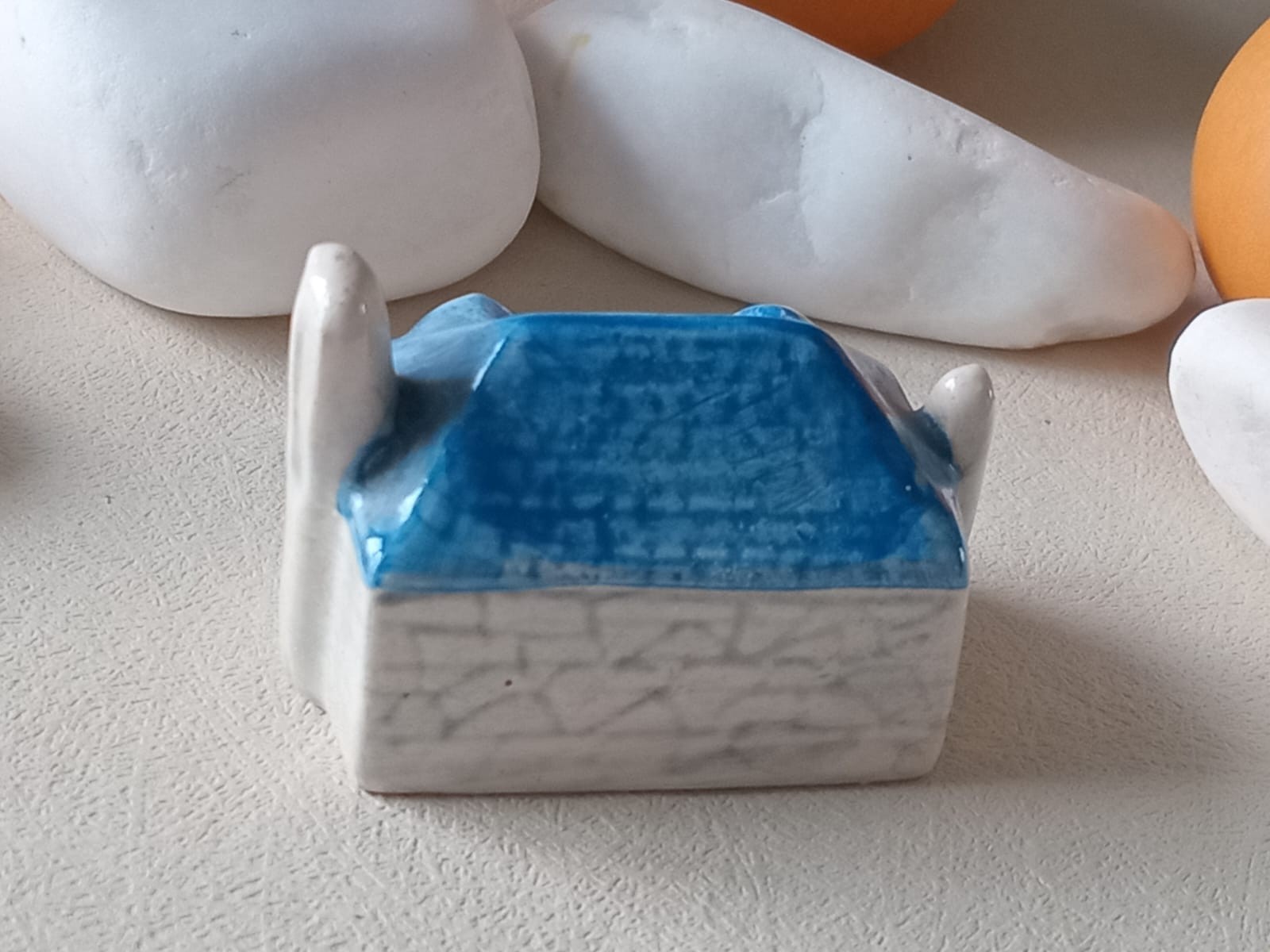 VTG Miniature Handmade Ceramic Blue English House. Country Cottage